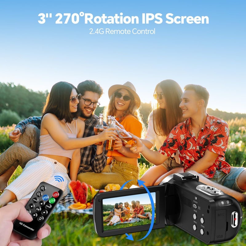 FIREFOTO Camcorder Video Camera, Digital Camera 42MP 4K Camera for Vlogging with 18X Digital Zoom 3” 270° Rotation Screen Cam Corder for YouTube with 2 Batteries, 32GB SD Card, Remote Control - Image 4